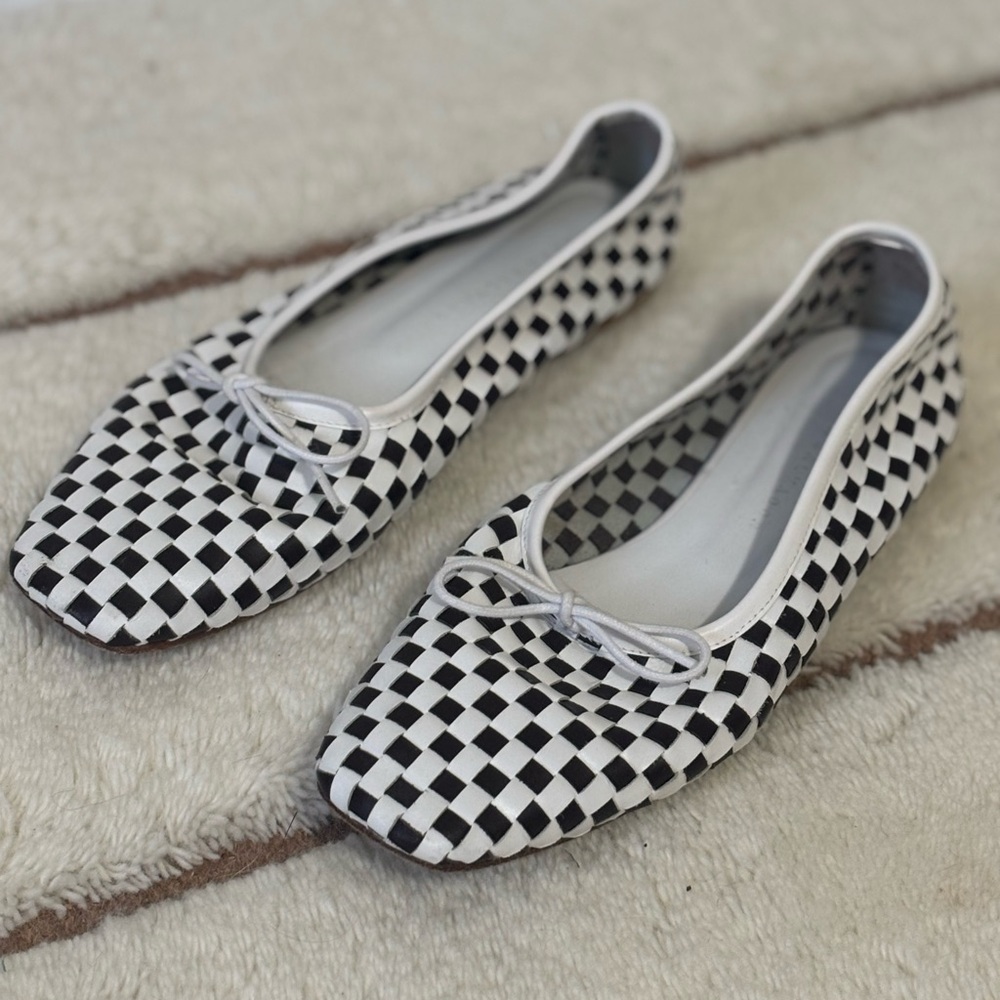 Freda Salvador Jada Square Toe Ballet Flat Leather Checkered Loafer Shoes
